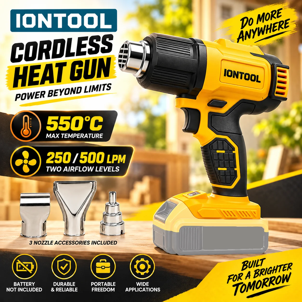 Cordless Heat Gun For Shrink Tubing - IONTOOL 550 ℃ Pistol Pemanas Tanpa